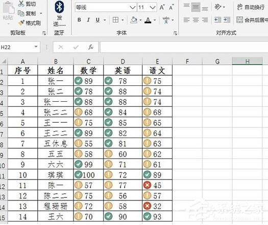 Excel表格使用圖標(biāo)標(biāo)識(shí)成績(jī)的操作方法