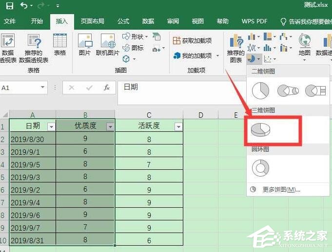 WPS怎么將Excel表格數(shù)據(jù)轉(zhuǎn)成三維立體餅圖？
