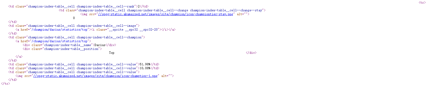 Python爬取OPGG上英雄聯(lián)盟英雄勝率及選取率信息的操作