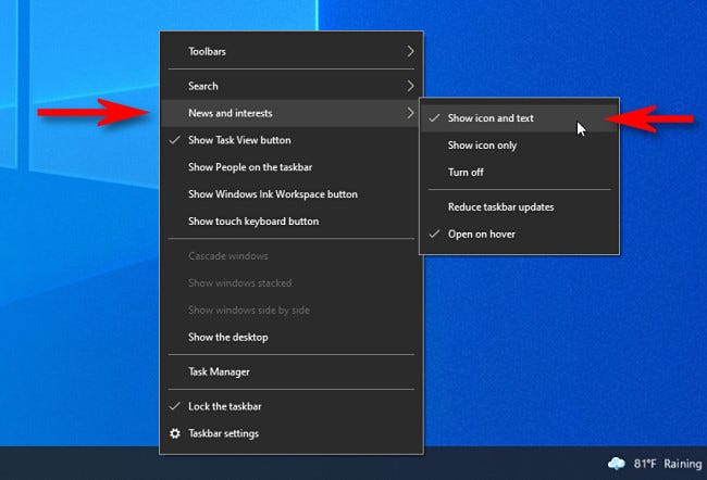 怎么恢復Windows10 21H1的任務欄天氣小部件？