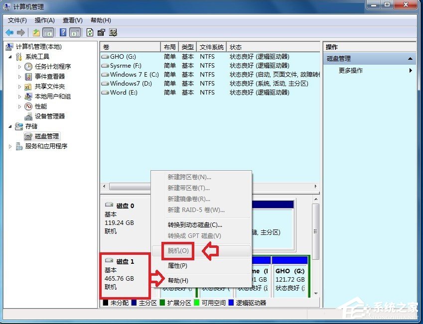 Win7系統(tǒng)磁盤處于脫機狀態(tài)的具體解決方法