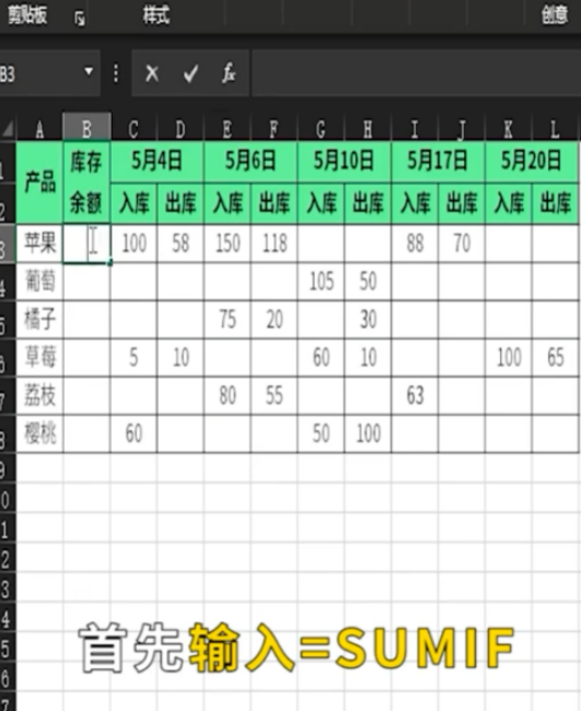 excel中sumif函數(shù)自動(dòng)計(jì)算庫(kù)存余額教程分享