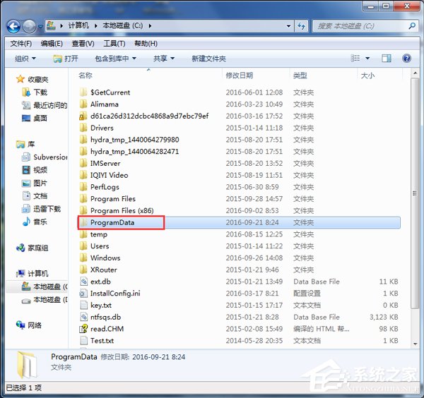 Win7系統如何查找C盤中的ProgramData文件夾?