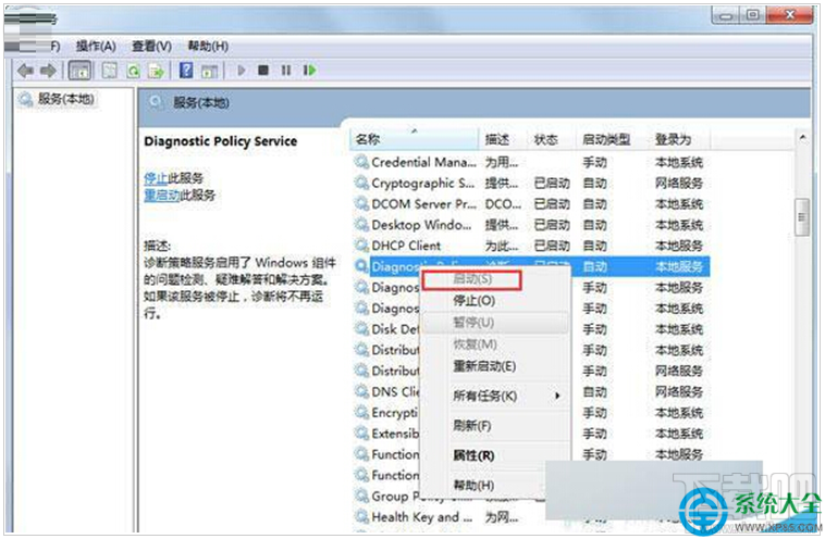 Win7提示診斷策略服務未運行無法診斷檢查網絡怎么辦?