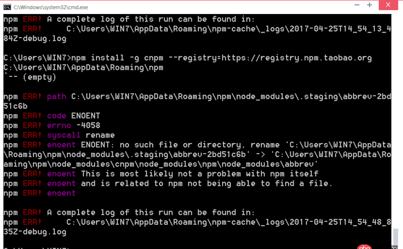javascript - 安裝cnpm一直出錯(cuò)