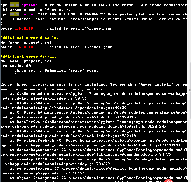 node.js - yo webapp構(gòu)建項目時報錯了，如圖