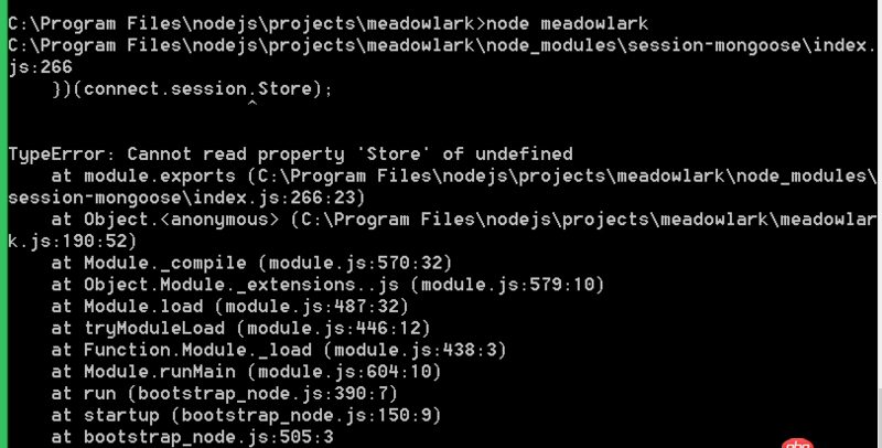 javascript - Node與Express開發中的用MongoDb存儲會話數據問題，按照書敲的，出現了如下問題，搜索已久找不到答案，特意想大家請教