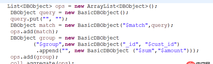 mongodb 3.4 如何使用java語言操作 aggregate函數 初學者 請高人們指點指點。