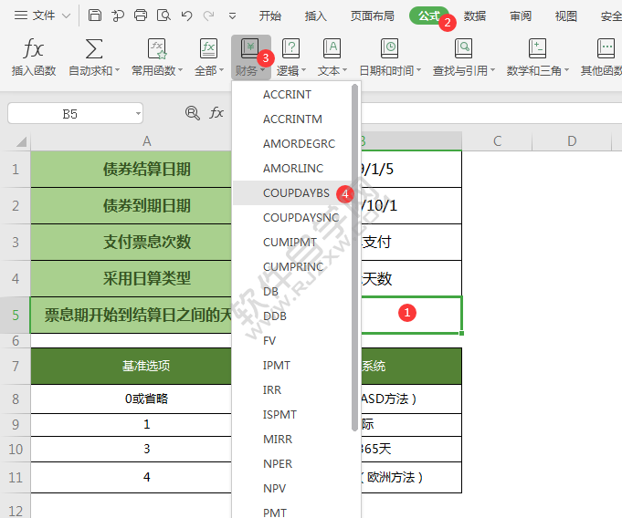 wps中coupdaybs函數怎么用