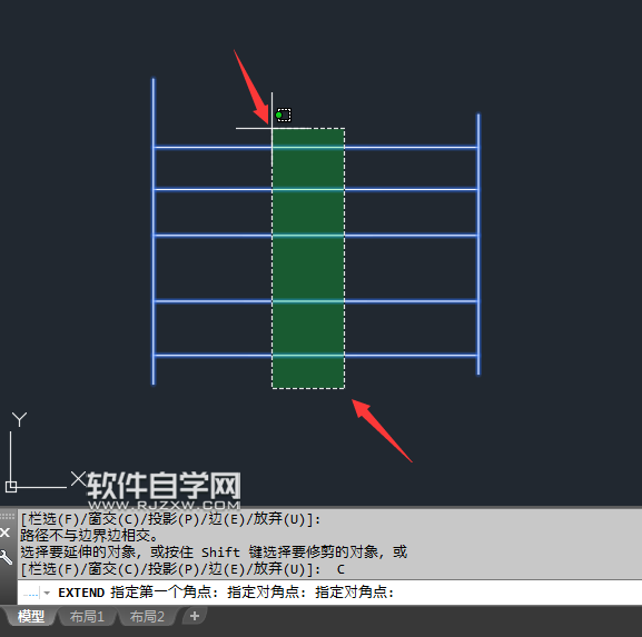 CAD怎么窗選延伸所有對象