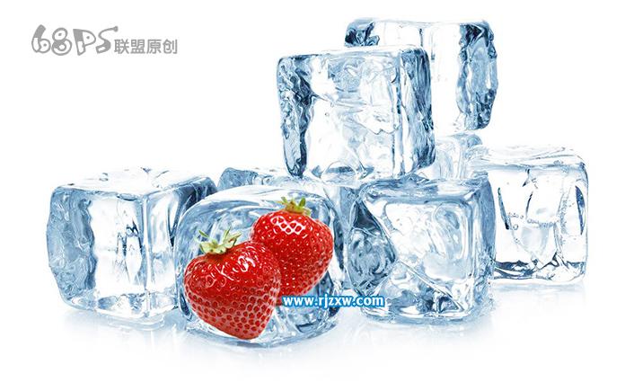 ps怎么把水果到冰塊里
