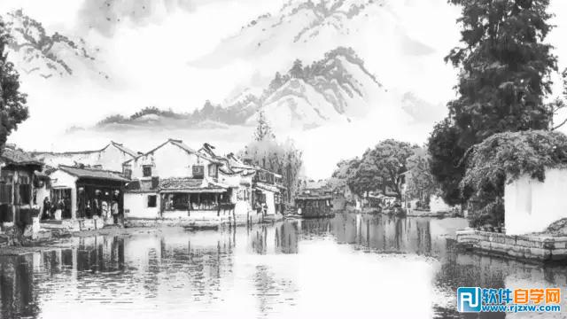 PS處理2組風(fēng)景圖片成水墨畫效果